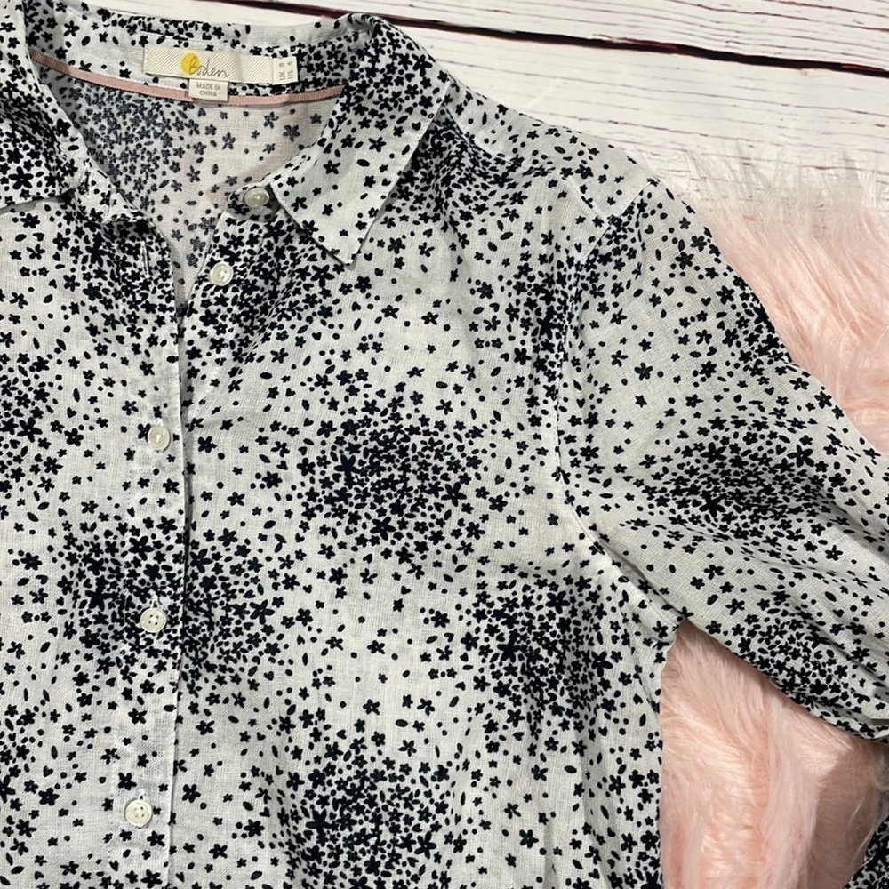 Boden Easy Linen Blend Flower Burst Button Front Shirt Top - Picture 6 of 10